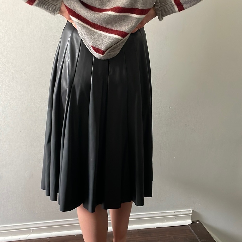Zara Black Faux Leather Midi Skirt